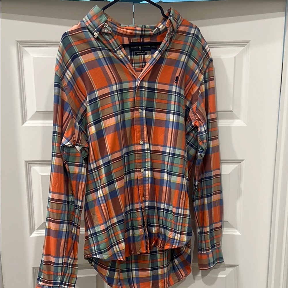 Polo Orange Plaid Button-Up Shirt